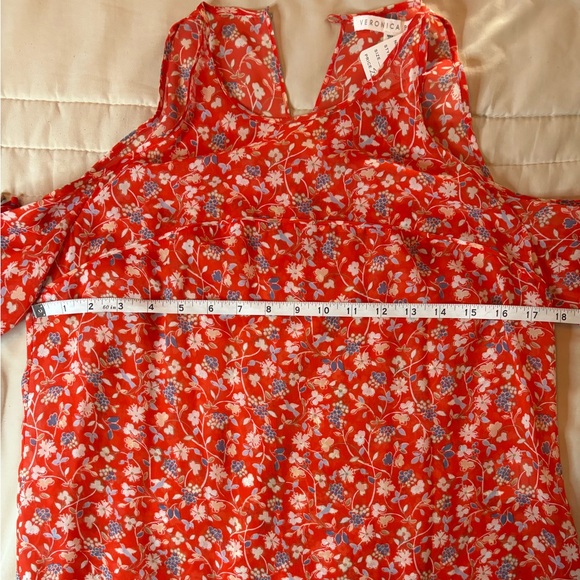 Veronica Beard Red Floral Cold Shoulder Blouse - Picture 5 of 9